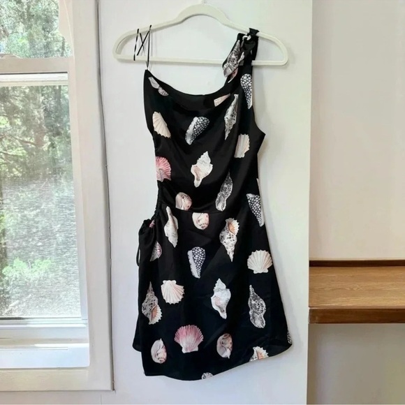Show Me Your MuMu Kenz Mini Dress Seashell Mini Black Satin One Shoulder XS - Picture 6 of 15